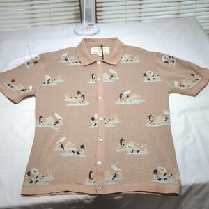 Free Planet Tan Graphic Button Down Shirt